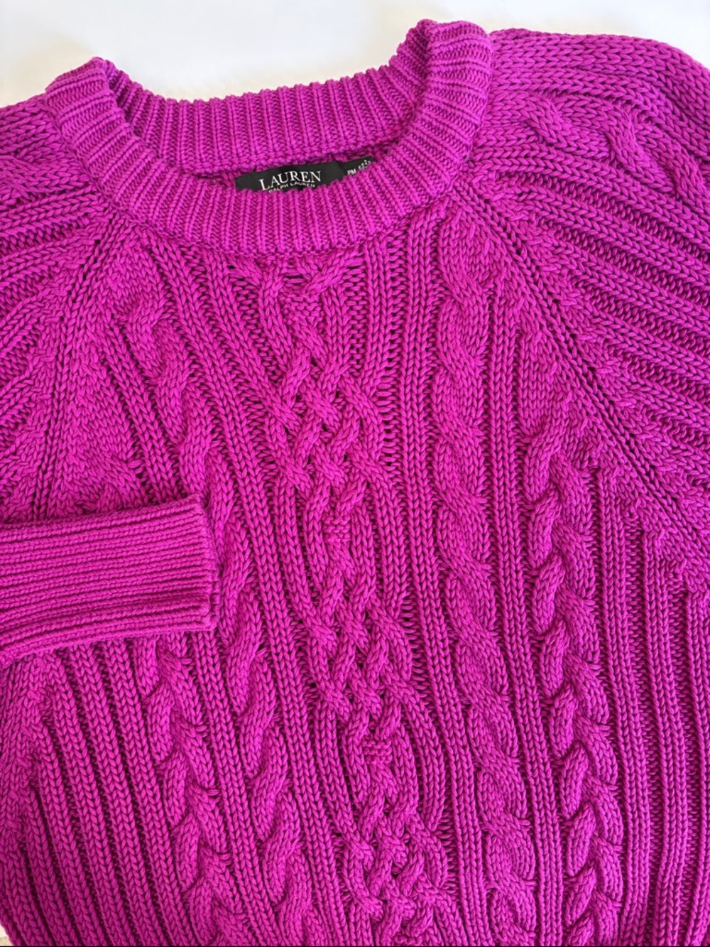 Ralph Lauren Black Label Cable Knit Cotton Oversized Sweater Purple Women Medium